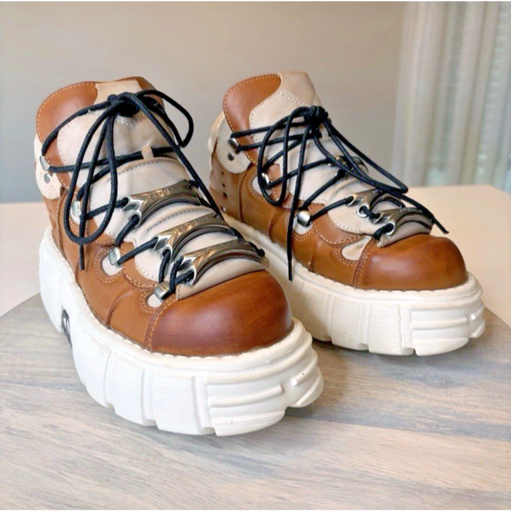 Goth Platform Boots – Brown Leather, Heavy Chunky Sole – Women’s 8.5 - Picture 2 of 9